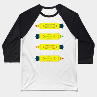 Resilience. Fluorescent yellow highlighter pens highlighting resilient abilities. Baseball T-Shirt